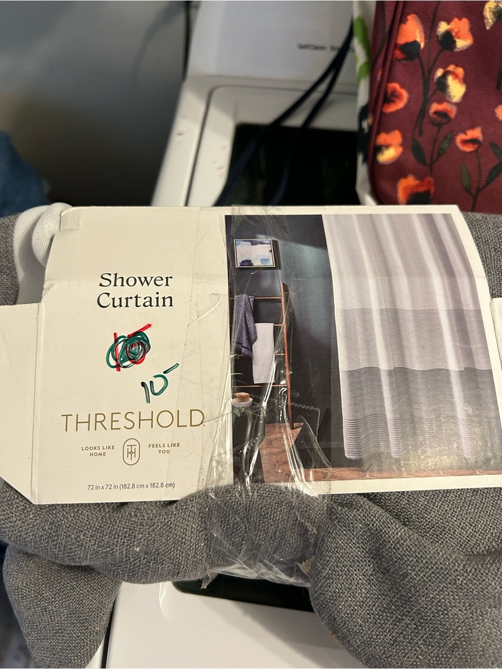 Threshold Gray Textured Shower Curtain